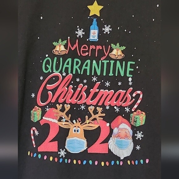 Hanes Unisex Merry Quarantine Christmas 2020 Graphic T-Shirt Size 4XL - Picture 3 of 3
